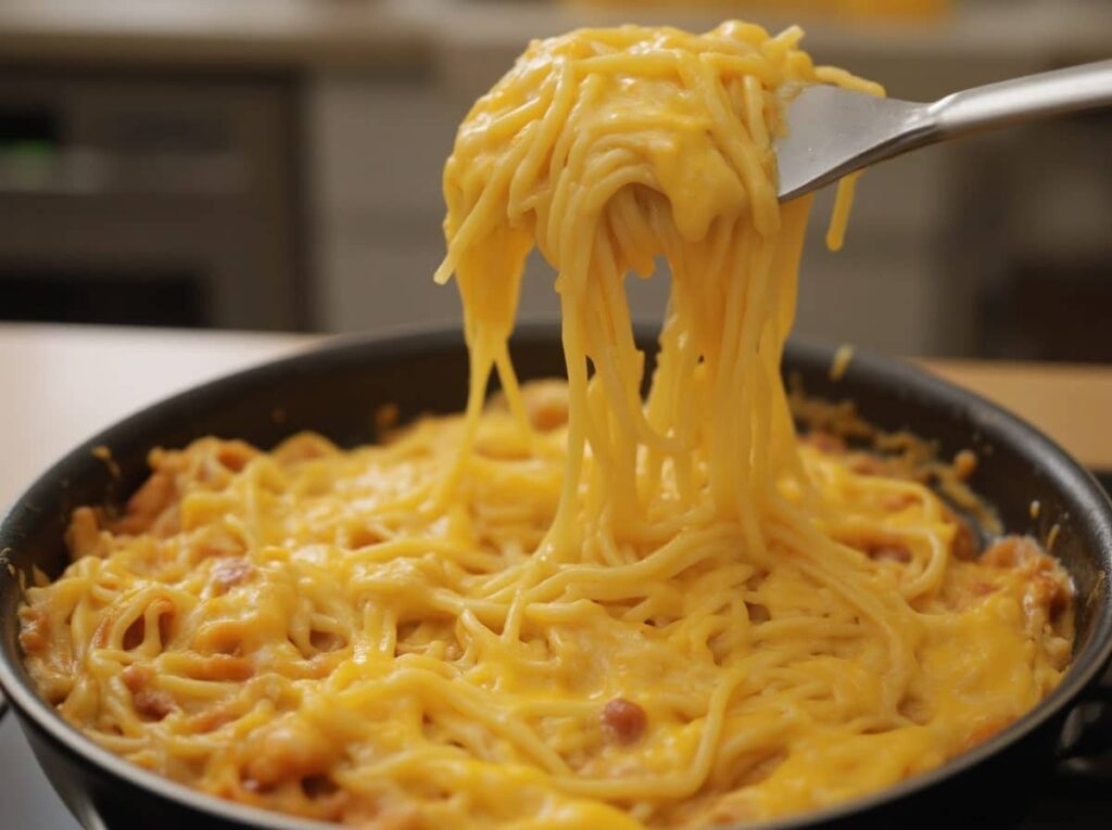 mixing The Creamy Sauce With Spaghetti