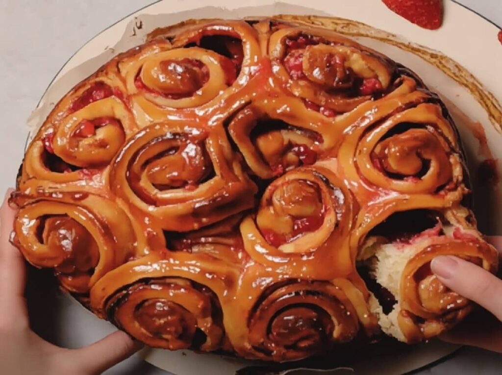 Ooey-Gooey Rhubarb Cinnamon Roll Bake