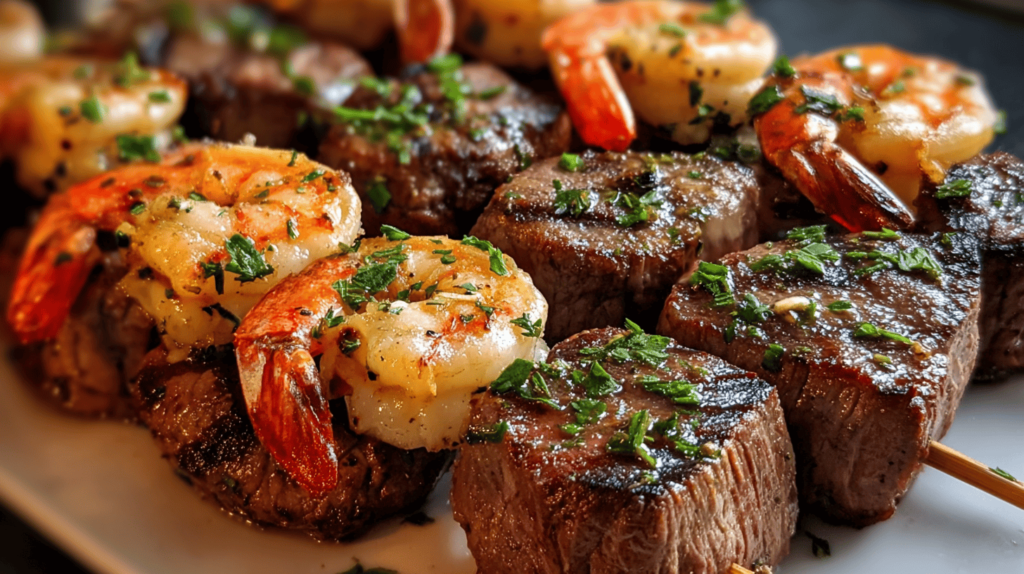 Delicious Grilled Steak And Shrimp Skewers