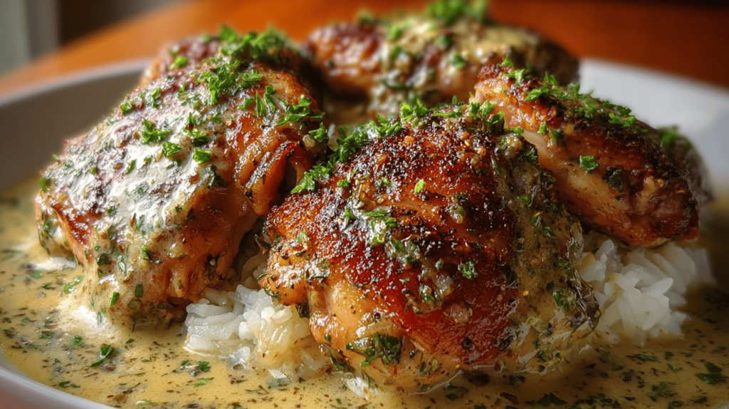Smothered Chicken Thighs With Creamy Gravy