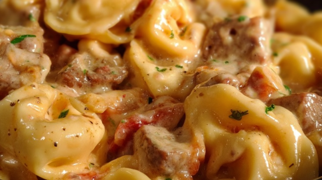 Crock Pot Cheesesteak Tortellini Recipe