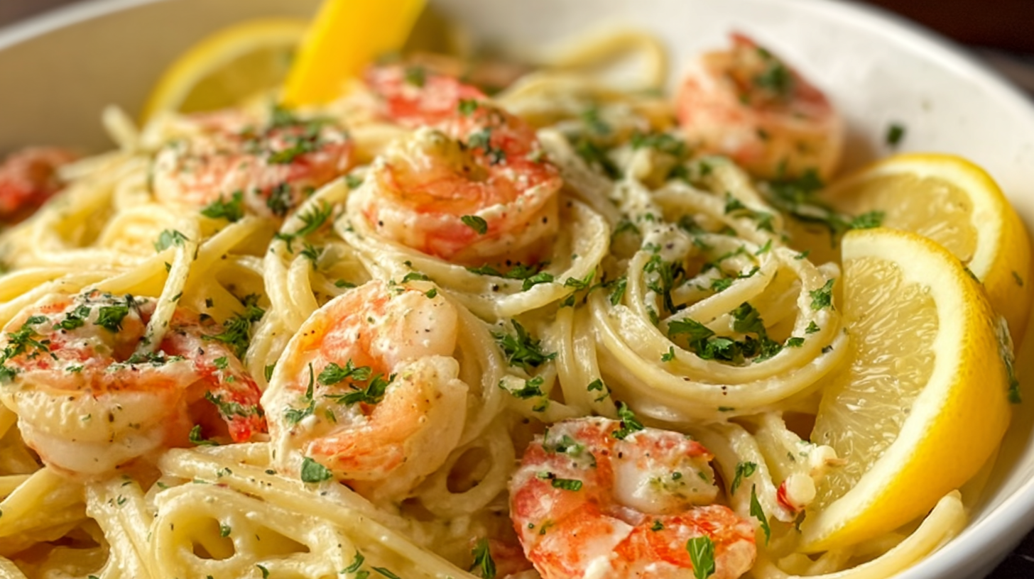 Lemon Pasta With Roasted Shrimps