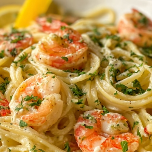 Lemon Pasta With Roasted Shrimps