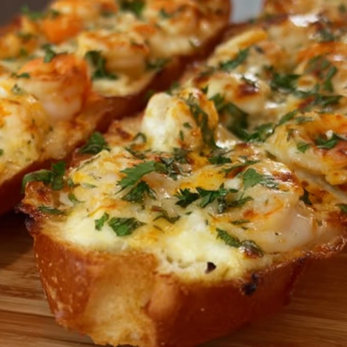 Shrimp Alfredo Garlic Bread