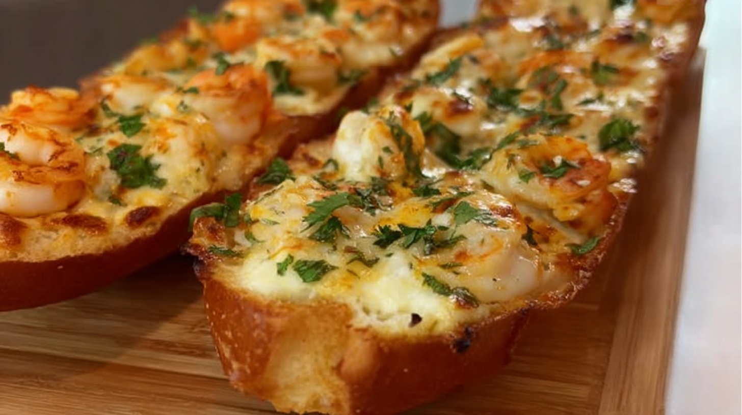 Shrimp Alfredo Garlic Bread