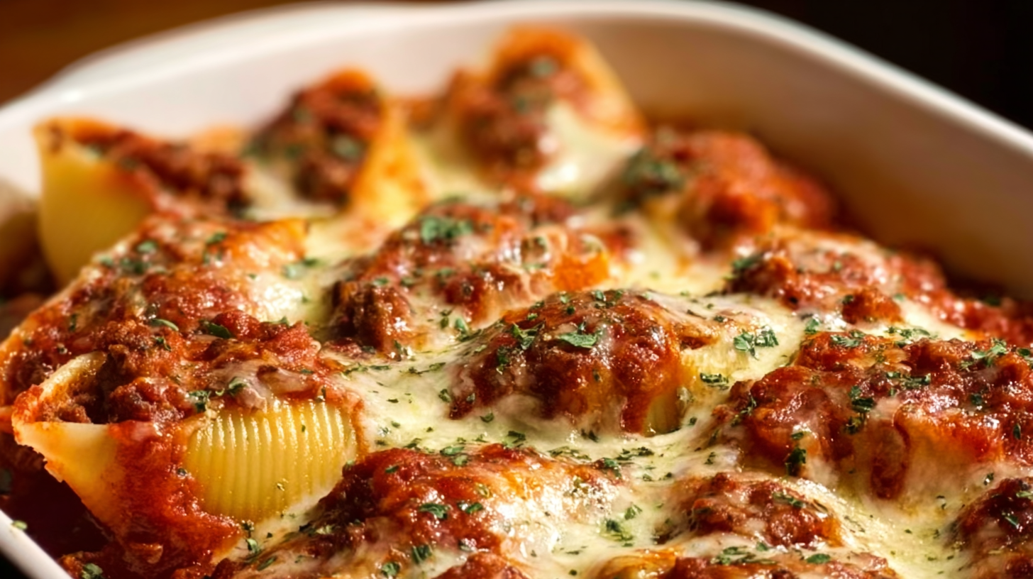 Baked Jumbo Shells Stuffed With Cheesy Taco Meat