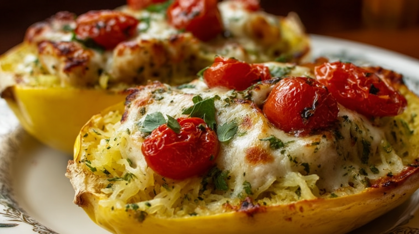 Pesto Chicken Stuffed Spaghett