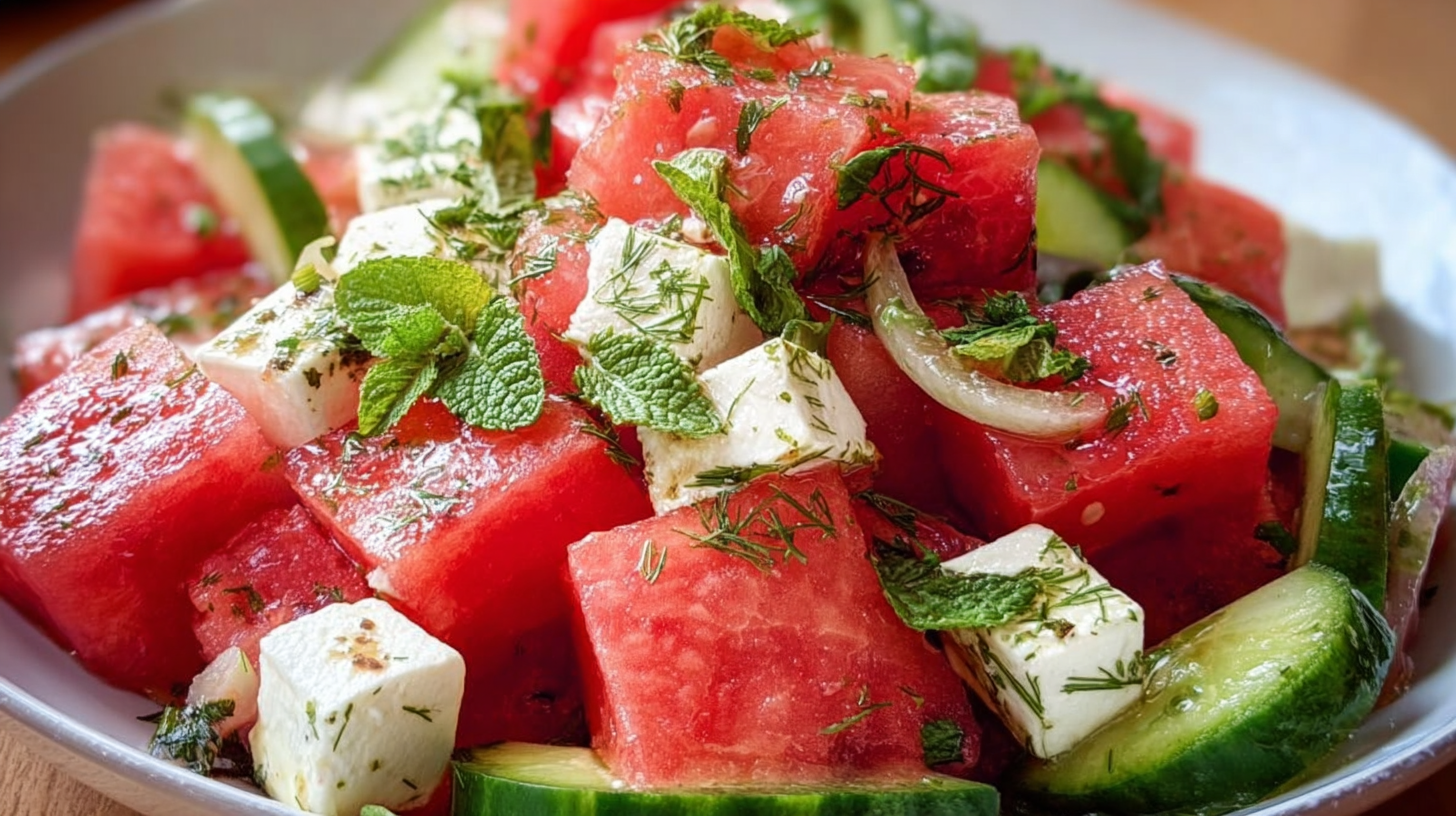Watermelon Cucumber Feta Salad